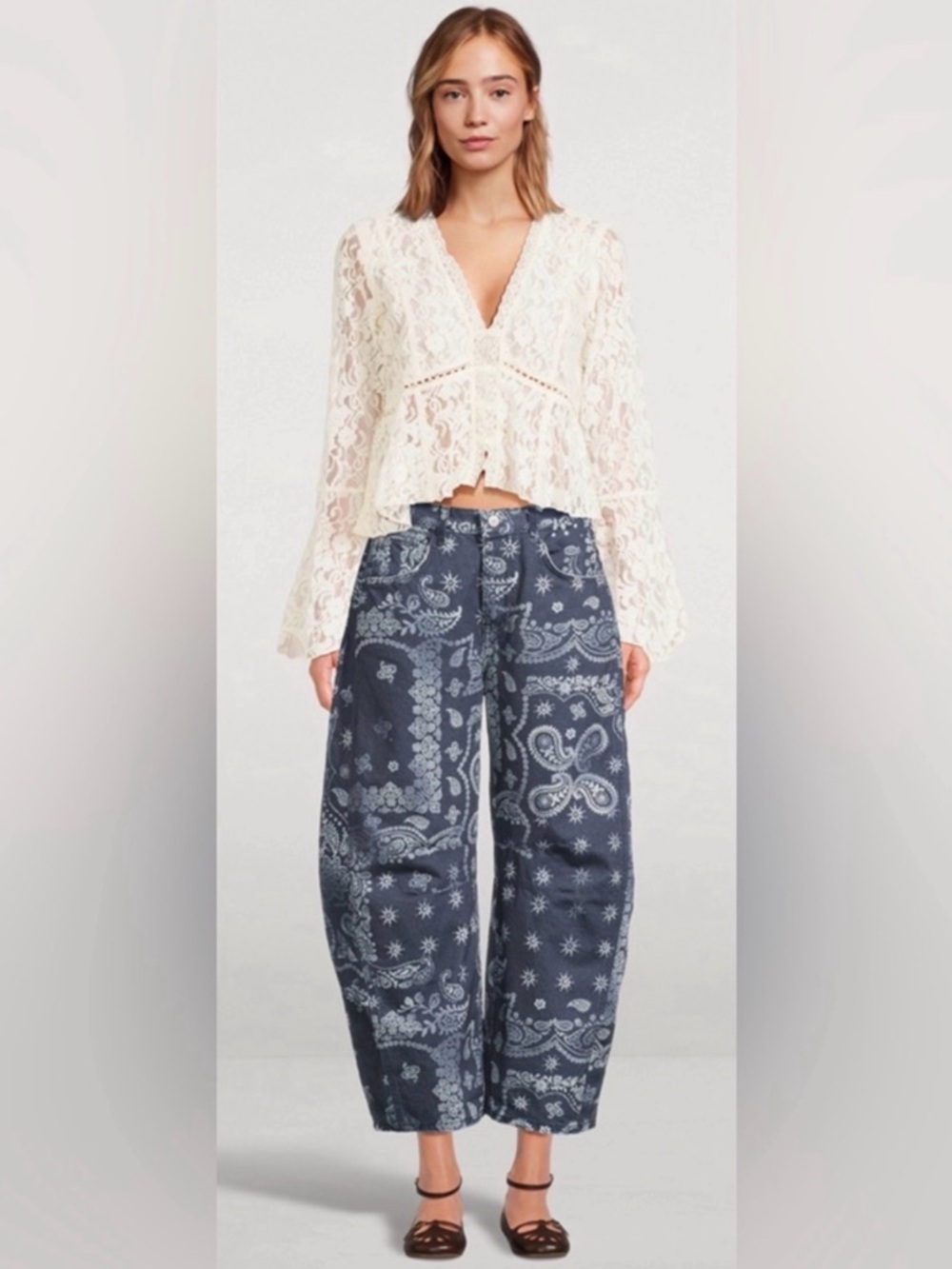 Free People x We The Free Paisley Barrel Jeans Size 28 New